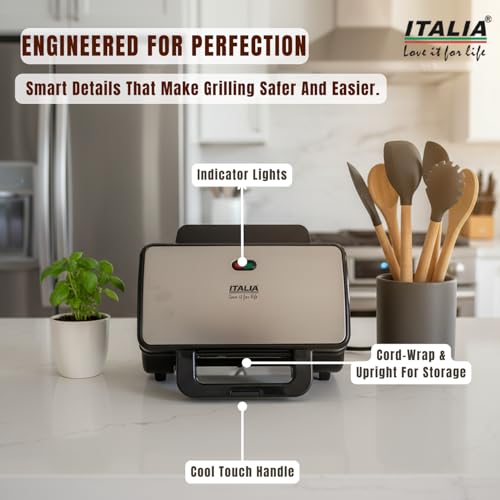 Image of ITALIA Premium Jumbo Sandwich Maker 900W | Non-Stick 2-Slice Triangle Toaster | Electric Panini Press with Cool Touch Handle & Oil-Free Cooking | 1-Year Warranty | Stainless Steel & Black