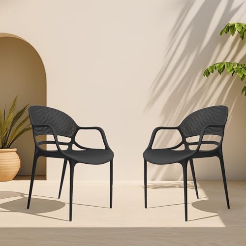 Image of DIYA Sunset Plastic Arm Chair for Home & Balcony | Comfortable Seating for Living Room, Garden & Outdoor Use | Strong PP Build, Stackable, 1-Year Warranty - Pack of 2 (Black)