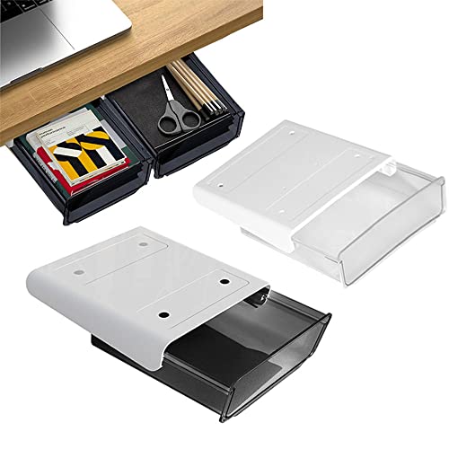 WDDP Organizador Escritorio Cajones 2 Piezas Cajon Debajo Mesa Cajón Debajo Escritorio Caja Organizador Cajón Adecuado Para Oficina, Oculto, Hogar, Escuela (Negro/Blanco) Cover
