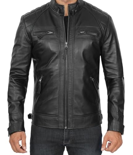 Image of Blingsoul Men's Leather Motorcycle Style Jacket - Quilted Cafe Racer Biker Style Jacket for Men