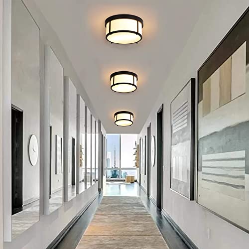 Sottae Modern Black Metal Flush Mount Ceiling Light,Round Frosted Glass Shade Ceiling Lighting Fixtures For Hallway Bedroom Kitchen Dining Room Living Room Entryway 12 Inch Ceiling Lamp #TOP4