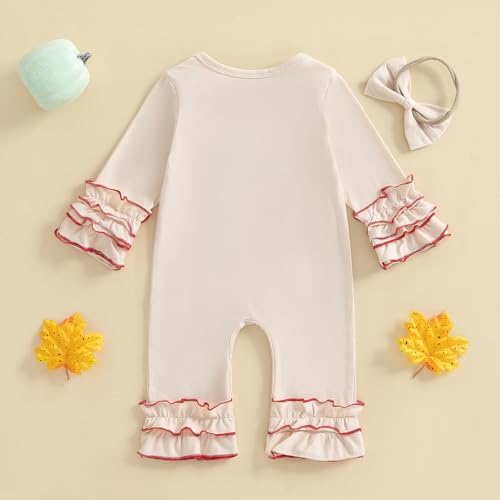 Newborn Baby Girl Thanksgiving Outfit Turkey Letters Embroidery Romper Jumpsuit Long Sleeve Bodysuit with Headband4