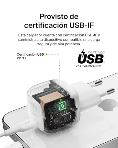 Carga rápida USB C Power Delivery de 30W con Belkin BoostCharge compacto para iPad 5