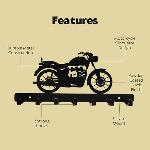 Image of Spillbox Metal Wall Key Holder|Key Hanger|Key Stand|Key Organizer|Bathroom Hooks|Kitchen Utensil Hook|7 Hooks|Durable Wall Mount Organizer Rack|Powder-Coated Black Key Hanger for Home, Office-Bike