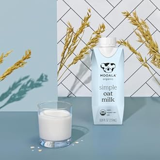 Mooala Organic Simple Oatmilk -Shelf Stable Single Serve Cartons, 3 Ingredients, No Gums, No Oil, No Fillers Unsweetened, Dairy Free Milk, On The Go 12 Pack
