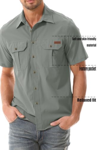Zyvrenix Men's Short Sleeve Button Down Shirts with Pocket Green 2XL - image 3