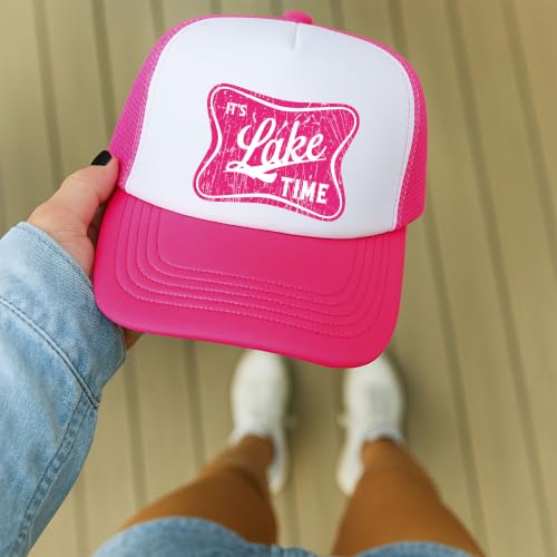 Image of It's Lake Time Summer Classic 5 Panel Foam Front Mesh Snap Back Trucker Hat