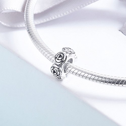 Image of ARTCHARM Rose Ring Spacer Charm 925 Sterling Silver Clip Charm Stopper Beads Charm fit Fashion Charms Bracelet & Necklace