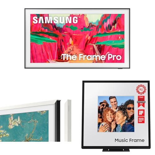 Image of Samsung 65 inch The Frame Pro 4K Neo QLED Smart TV (2025) + 43 inch White Modern Bezel (2021) + Music Frame Smart Speaker with Dolby Atmos