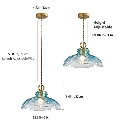 Dlcl Pendant Light Fixtures 12.99" D, Glass Hanging Pendant Lights, Pendant Lighting For Kitchen Island Living Room Hallway Bedroom, 1-Light E26 Base, Blue #TOP3