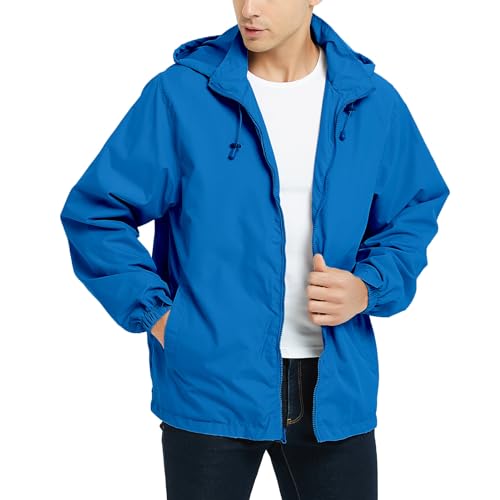 Image of Mywu Men's Water-resistant Rain Jacket Lightweight Windbreaker Hooded Rain Coat for Adults Outdoor Hiking Camping