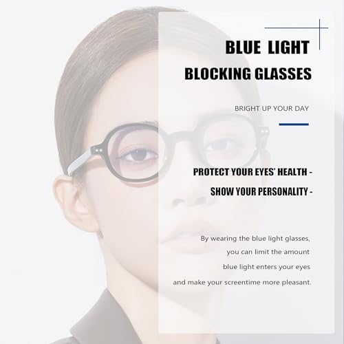 Image of Vintage Round Glasses for Men Women Retro Oval Blue Light Glasses Fake Nerd Eyeglasses