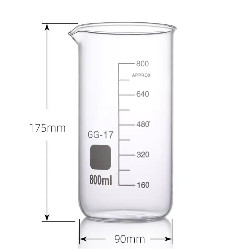 Cristalería de Laboratorio Vaso de precipitados alto de vidrio graduado resistente a altas temperaturas de 50/100/150/250/300/500/800/1000 ml/2000 ml(800ml 2pcs)