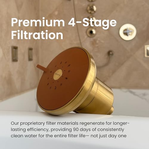 Image of AquaTru Shower - Advanced Shower Filter Removes Impurities from Hard Water to Support Healthy Skin, Scalp, Hair, Reduce Breakage, and Enhance Your Beauty and Self-Care Routine (Brushed Gold)