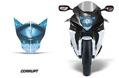 AMR Racing Sport Bike Headlight Eye Graphics Decal Cover Compatible with Suzuki GSXR 750R 2011-2014 - Corrupt Blue