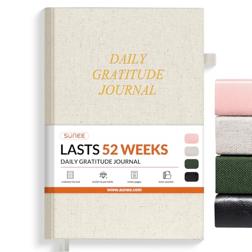 SUNEE Daily Gratitude Journal – 52 Weeks Simple 5 Minute Journal for Daily Reflection, Build Positivity and Mindfulness, Undated Minimalist Planner for Women & Men (Beige)