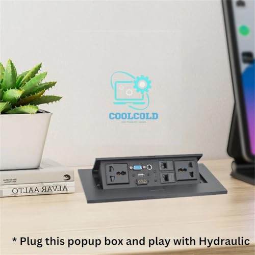 Image of COOLCOLD Hydraulic Cable Cubby, Conference Table Connectivity Solutions, Pop Up Box with Type-C, HDMI, VGA, 3.5MM Audio Port, LAN, Power Ports & USB Port (Black)