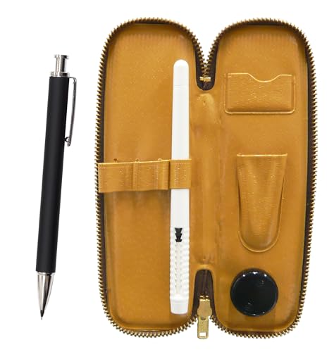 チャック式コンパクトペンケース ペン型消しゴム 白と押し出し成型ラバー軸真鍮ノックシャープペンセット 黒 T23-SMC46W-HS301S