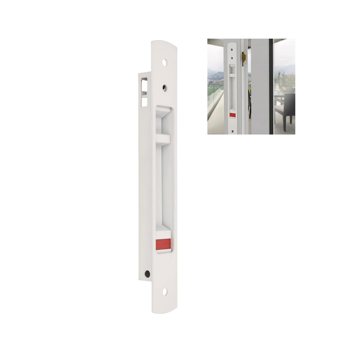 Amig White - Flush-Mounted Lock For Aluminium Sliding Windows And Doors - Hook Lock For Recess Mounting - Dimensions: 192 X 28 Mm - Colour: - Square Faceplate - Screw Installation