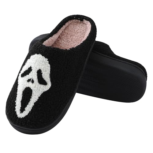 Halloween Slippers for Women Men, Soft Plush Fuzzy Winter holiday slippers, Retro Cozy House Slippers, Comfy Bedroom Christmas Slippers Indoor Outdoor Shoes2