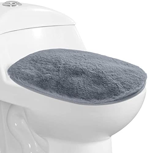 SENOMOR Toilet Lid Cover Soft Plush Bath Seat Washable Microfiber for Bathroom (Grey)