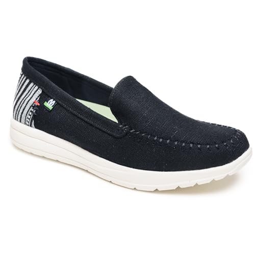 Minnetonka Women's Discover Boat Shoe, Black Linen, Size 6