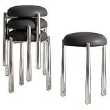 Treviontra Set of 8 Modern Black Stackable Chairs, PU Leather Padded Seat with Sturdy Metal Legs, Space-Saving Comfortable Reception Stools for Office, Conference Rooms, and Waiting Areas