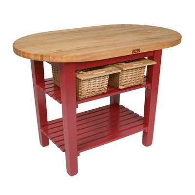 John Boos C-Elip Country-Style Elliptical Butcher Block Table - 72" W, 30" D, One Shelf, Alabaster Base
