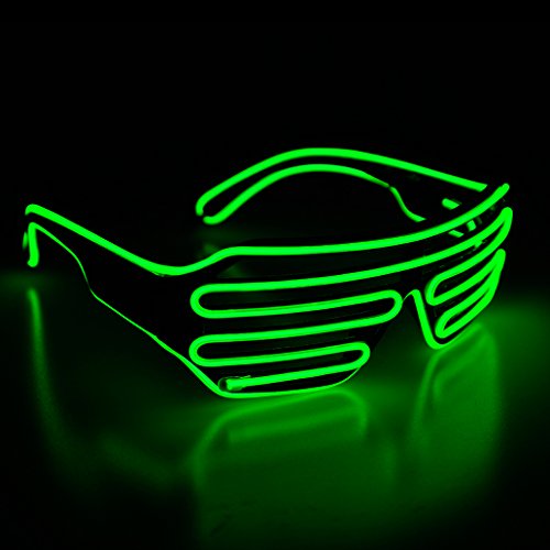 Aquat Glow Flashing Shutter Neon Rave Glasses El Wire LED Sunglasses Light Up DJ Costumes Voice Activated For Party, 80s, EDM RB02 (light green, black frame) 13