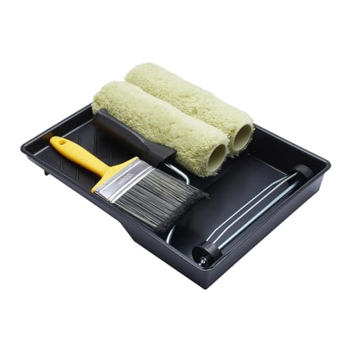 ProDec 9 pulgadas x 1.75 5 piezas rodillo de pintura de mampostería doble, marco, brocha de 4 y juego de bandeja, juego de rodillo de pintura resistente para pintar con pinturas