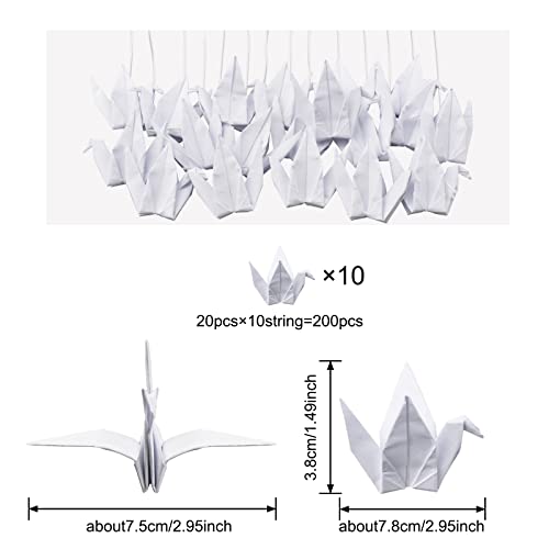 Grúas de papel de origami blanco en cuerdas plegadas a mano para guirnalda decorativa 3