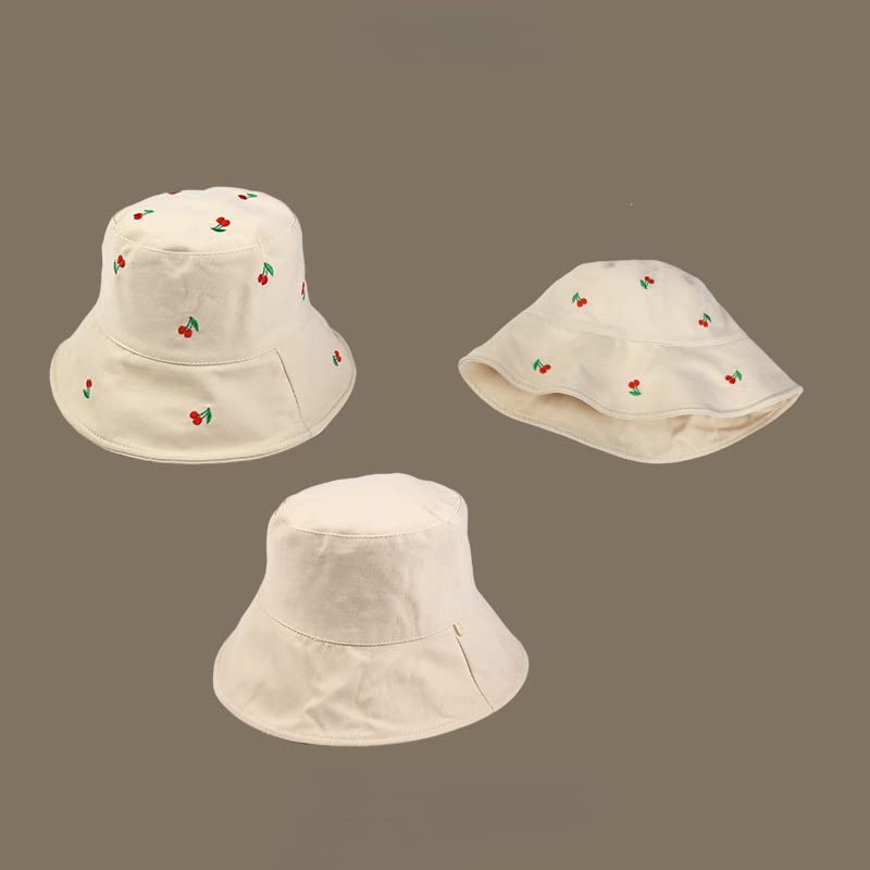 Kawaii Bucket Hat Y2K Cute Cherry Embroidery Cap Beach Sun Hat Cotton Visor Outdoor Cap for Women Girls3