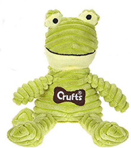 Crufts Cute and Soft Cord Toy Crufts® Corduroy Squeaky Animal Shaped Chew Toy for Pets 3 Animals- Frog, Hippo or Monkey Soft and Squishy with Squeaker