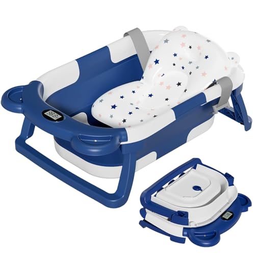 Image of TPN Collapsible Baby Bathtub, Baby Bath Tub with Soft Cushion & Real-Time Thermometer, Baby Bathtub Infant to Toddler Tub (0-36 Months), Portable Newborn Travel Bath Tub