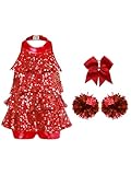 Yihuimin Vestido de baile latino para niña, con purpurina, para todo el cuerpo, moderno, para danza, jazz, disfraz de escenario, rojo, 98-104