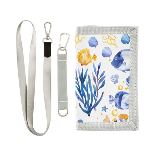 ALAZA Kids Wallets for Boys Girls Toddler Trifold Wallet Children Small Seaweeds Fish Seashells with Zipper Coin Pocket