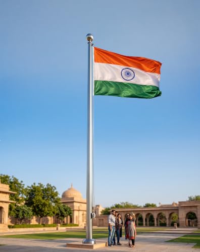 Image of The Flag Corporation Indian National All Weather Outdoor Flag Of 8Ft X 12Ft In Knitted Polyester Hulk Knit, Multicolour