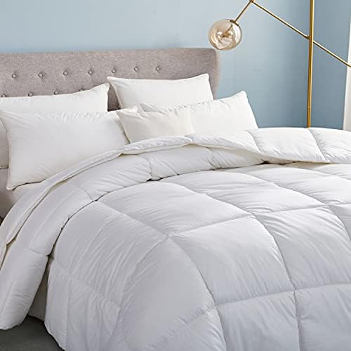 Luxurious Full/Queen Size Hard-to-FIND 75 Oz Fill Weight Goose Down Alternative Comforter, 600 Thread Count 100% Egyptian Cotton Cover, 700 Fill Power, Solid White Color - Thumbnail 4