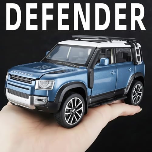 Image of 1:32 Scale Defender Toy Car Die-Cast SUV Toy Car - Pull Back Alloy Model with Lights, Sounds & Opening Doors - Metal Off-Road Vehicle for Boys, Kids, Collectors (Blue)