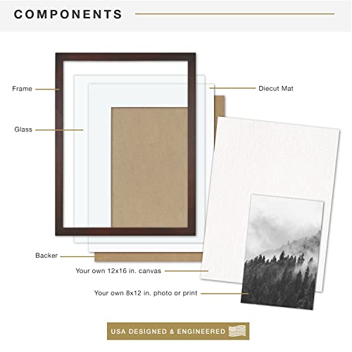 Image of MCS Gallery Wooden Frame for Canvas, Art Boards, Photos and more, Walnut, 12x16 with 8x12 Mat