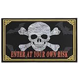 Halloween Doormat, Skull & Bats Design, Enter at Your Own Risk Spooky Decor, Non - Slip Backing, Durable & Soft, Ideal for Halloween Porch/Entryway 30" x 17"