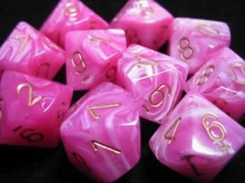 Chessex Dice Sets: Vortex Pink with Gold - Ten Sided Die d10 Set (10)