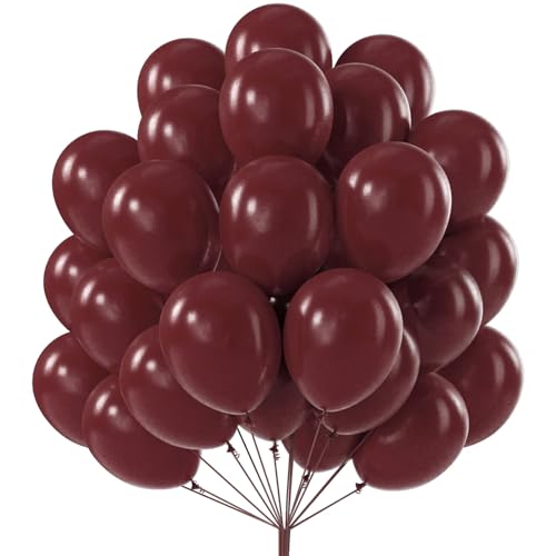 PartyWoo Burgundy Balloons 50pcs 12 Inch Dark Chestnut Red Maroon Helium Balloons for Graduation Wedding Thanksgiving Birthday Bachelorette Citizenship Strawberry Theme Party Decorations Red-Y62