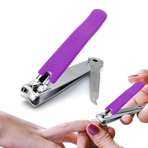 Tagliaunghie da 8,2 cm - Acciaio Inox con Manico in Gomma Colorata Antiscivolo – Tronchesino Robusto e Affilato Taglia Unghie Spesse di Uomini e Donne – Nail Clipper (VIOLA)