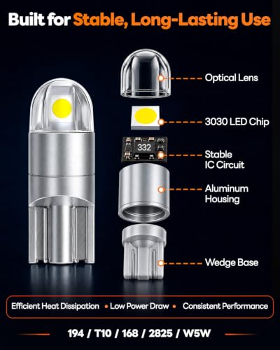 Image of 15PCS 194 LED Bulbs, T10 168 2825 W5W LED Replacement Bulbs, 6500K White