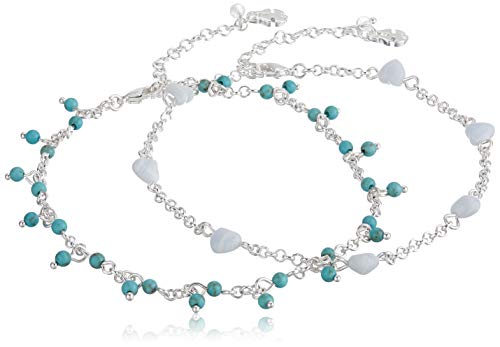Lucky Brand Jewelry Heart & Turquoise Anklet, Silver (JWEL4339), One Size