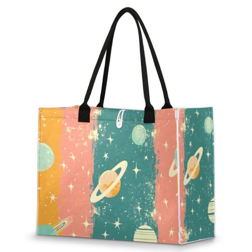 Rainbow Universe Planet Tote Bag for Women Large Beach Bag Reusable Tote Bags for Work Travel Beach Shopping