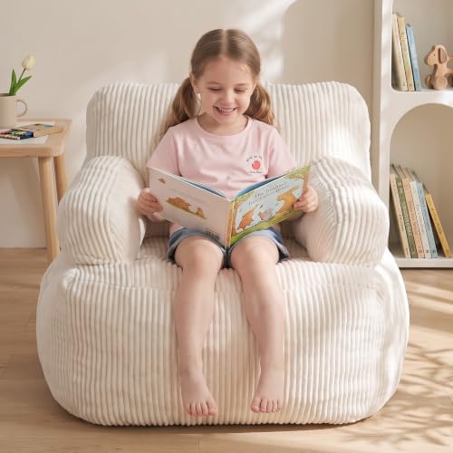 Bean Bag Chairs for Kids with Armrests Comfy Kids Bean Bag Chair Soft-Filled Cozy Bean Bag Sofa for Boys and Girls Small Bean Bags for with Pocket Floor Chair for Gaming Reading & Relaxing Beige