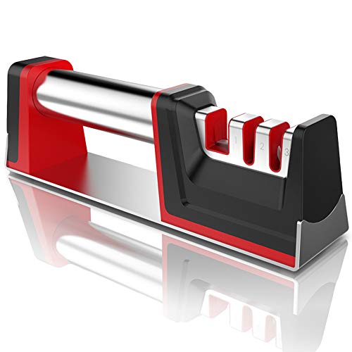 Knife Sharpener, Joso Professional Kitchen 3 Stage Stainless Knife Sharpener with Diamond Tungsten Ceramic to Repair, Restore and Polish Blades and Scissor Quickly, Safely, Easy to Use, Non-Slip Base