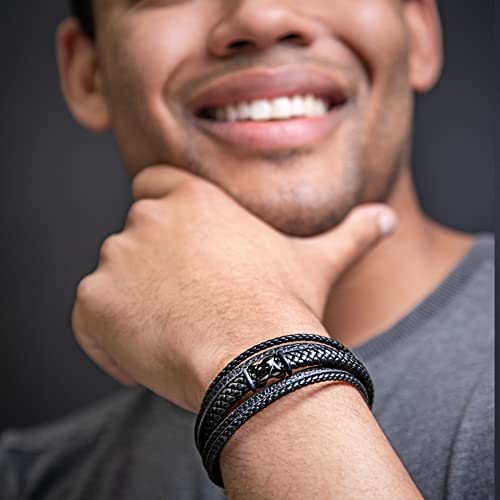 Image of SERASAR Premium Leather Bracelet Men | Stainless Steel Magnetic Clasp | Three Colors | Jewelry Box Included